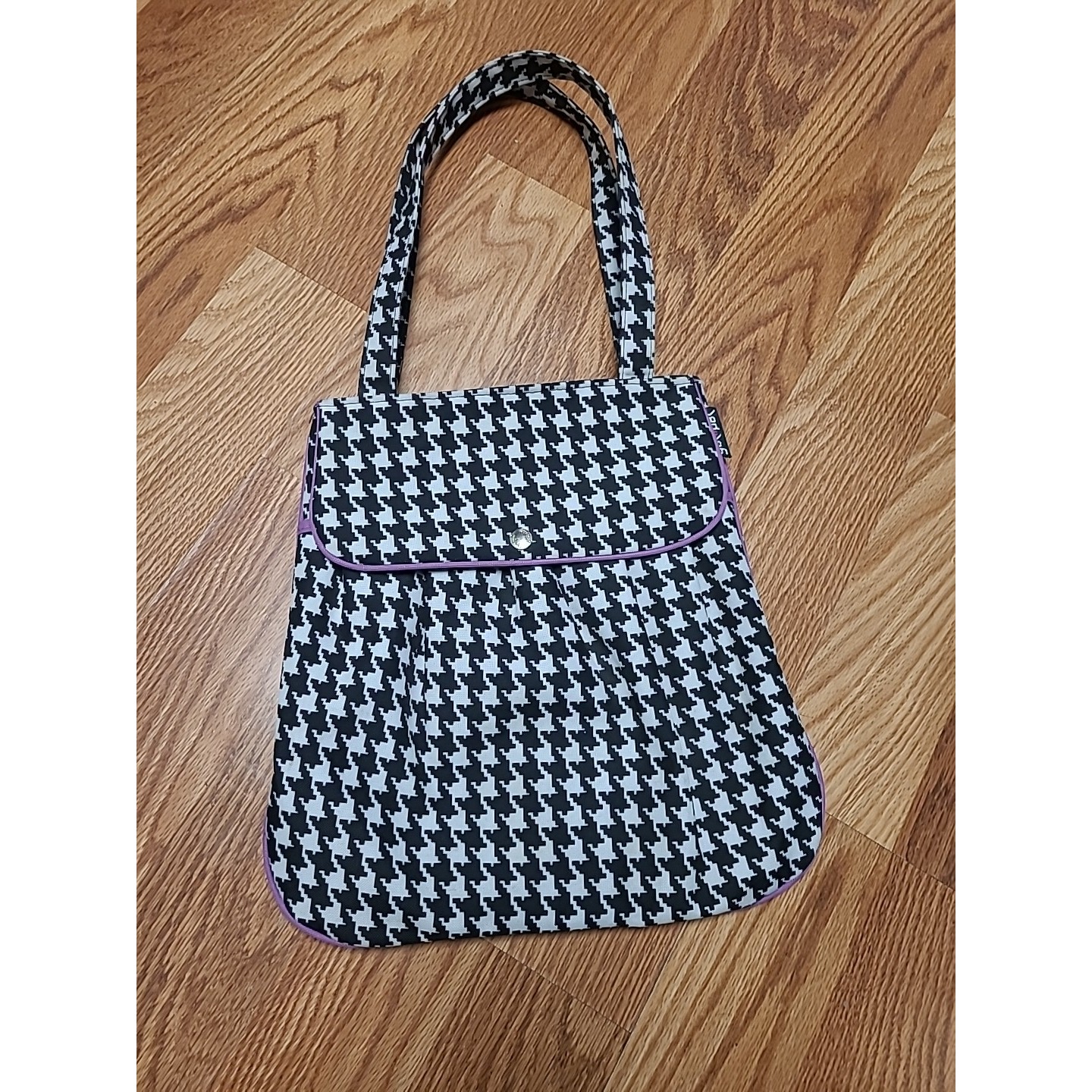 Yak Pak Tote Bag Purse In Canvas Houndstooth Pattern Black & White Size Large